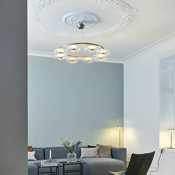 Blossi 8 Kronleuchter, Nordisches Gold & Klarglas
