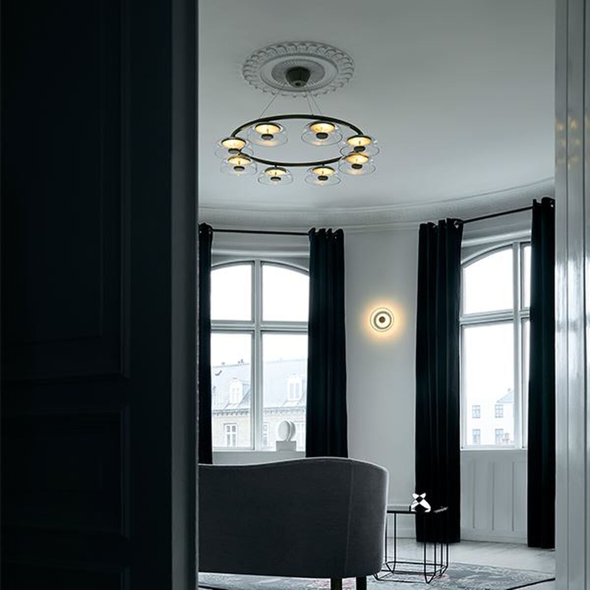 Blossi 8 Lysekrone Nordisk Gull & Klart Glass
