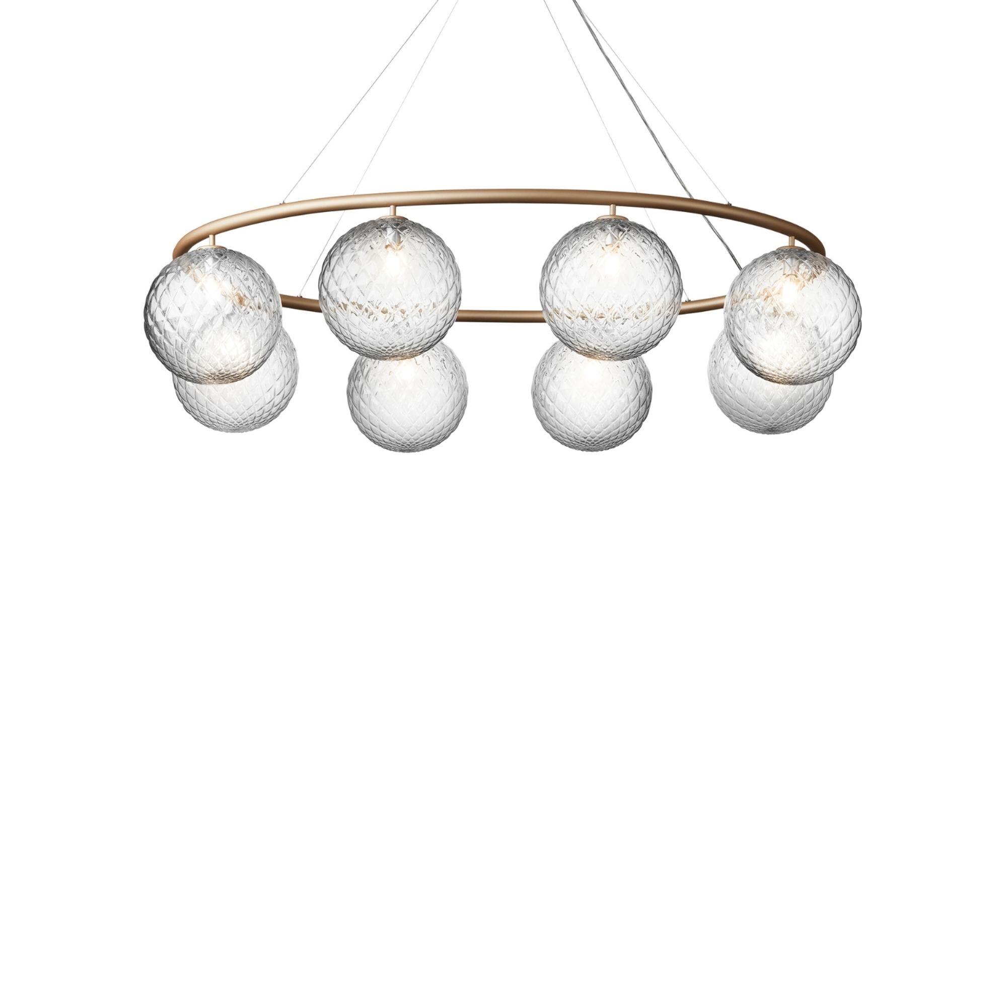 Miira 8 Oval Ljuskrona M&auml;ssing/ Optik Klar