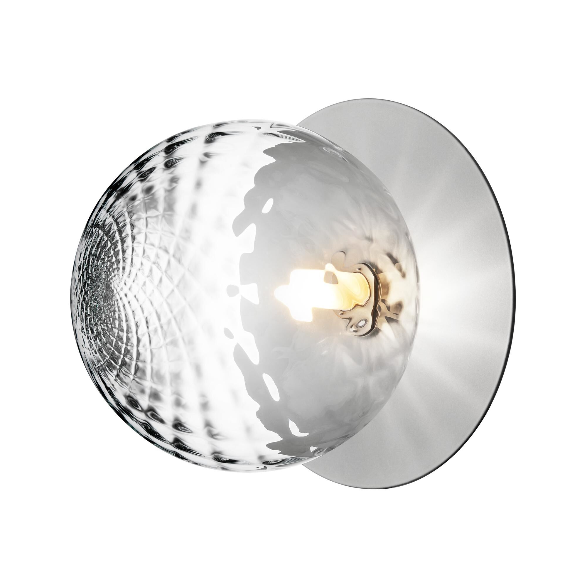 Liila 1 V&auml;gg-/ Taklampa Silver & Klart Glas Stor