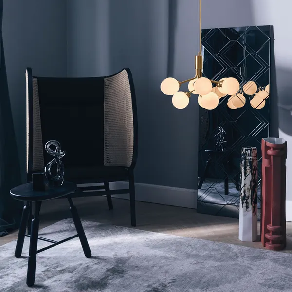 Apiales 9 Chandelier Brass and Opal Glass