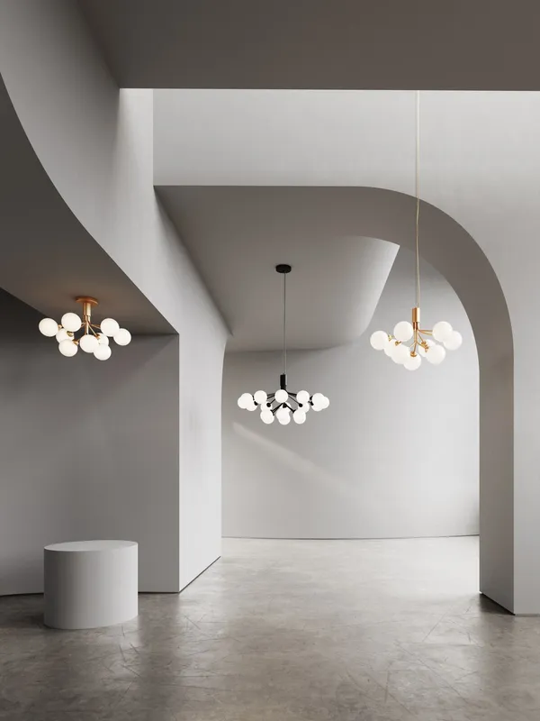 Apiales 9 Chandelier Brass and Opal Glass