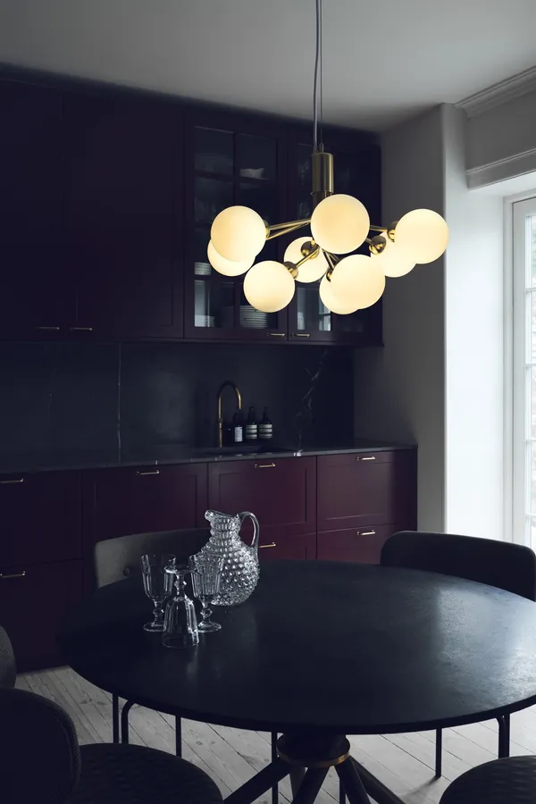 Apiales 9 Chandelier Brass and Opal Glass