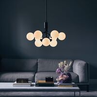 Apiales 9 Chandelier Black and Opal Glass