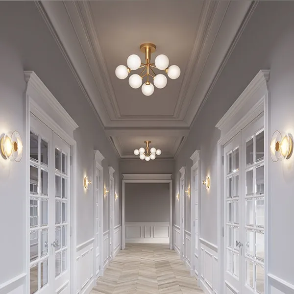 Apiales 9 Ceiling Light Brass and Opal Glass