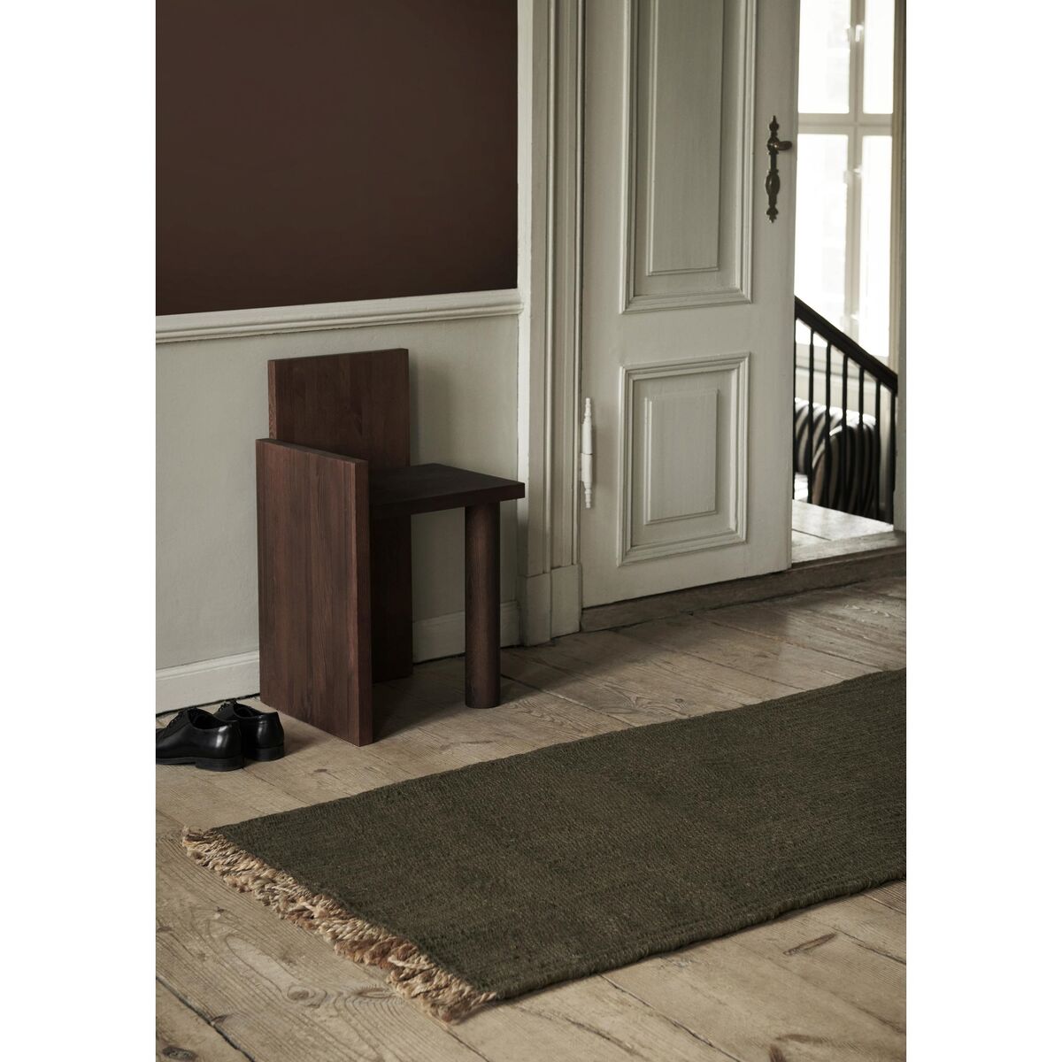 Block Teppich 200x80 cm Oliv/Natur