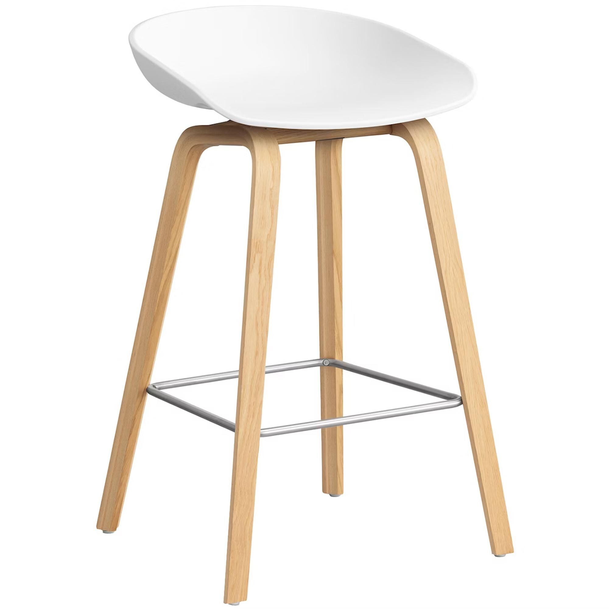 Tabouret de Bar AAS32 H65 Chêne/Acier Inoxydable/ Blanc