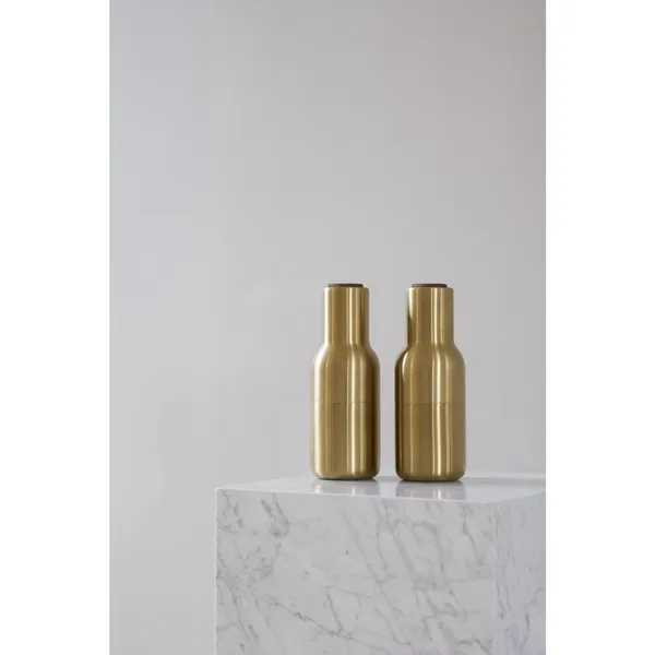 Bottle Grinder Set of 2 Brushed Brass/ Walnut
