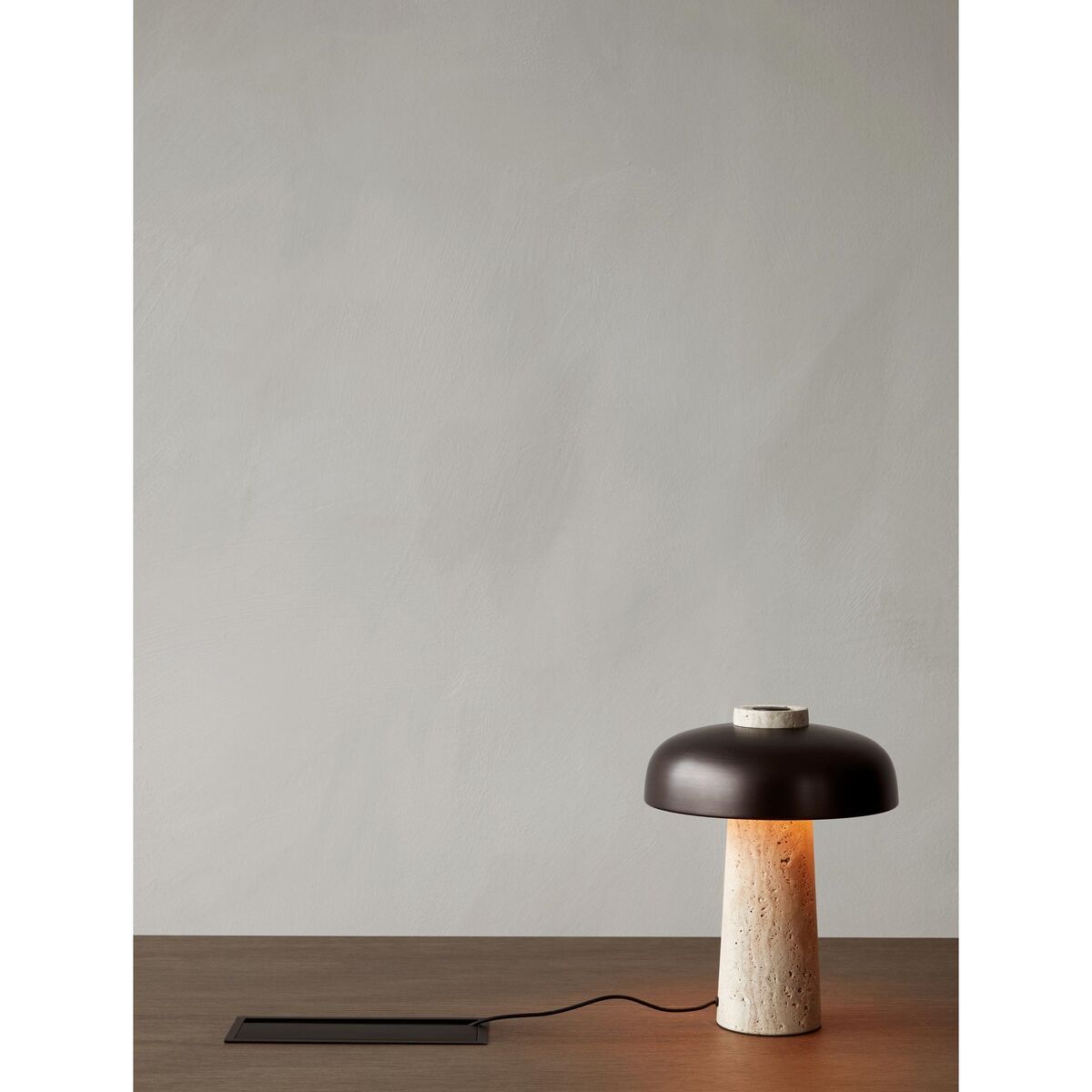 Reverse Table Lamp Travertine & Bronzed Brass