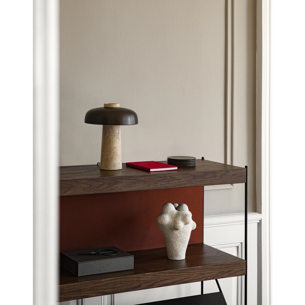Reverse Table Lamp Travertine & Bronzed Brass