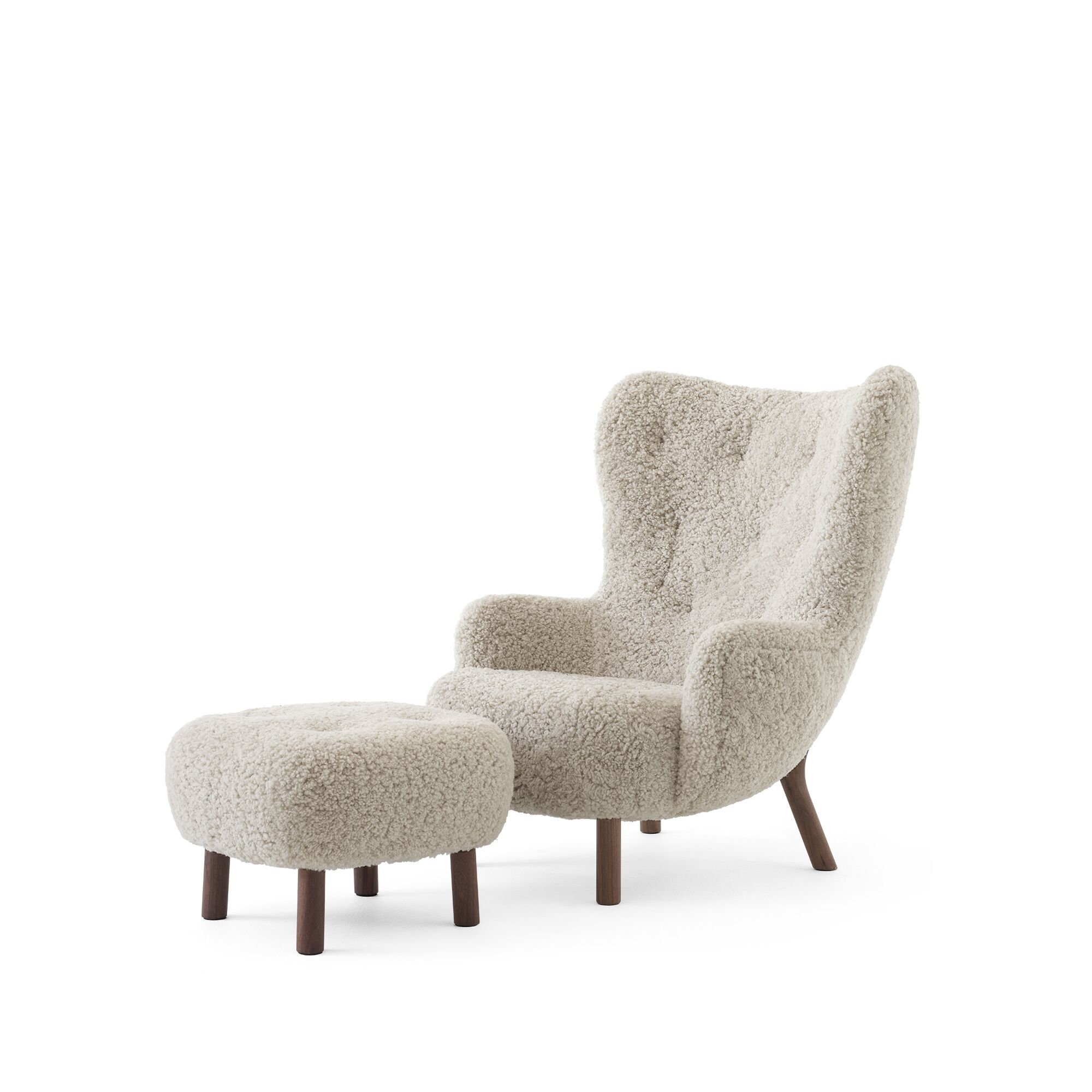 Fauteuil Petra VB3 , en Peau de Mouton Moonlight/ Noyer Huilé, avec Pouf ATD1 Inclus