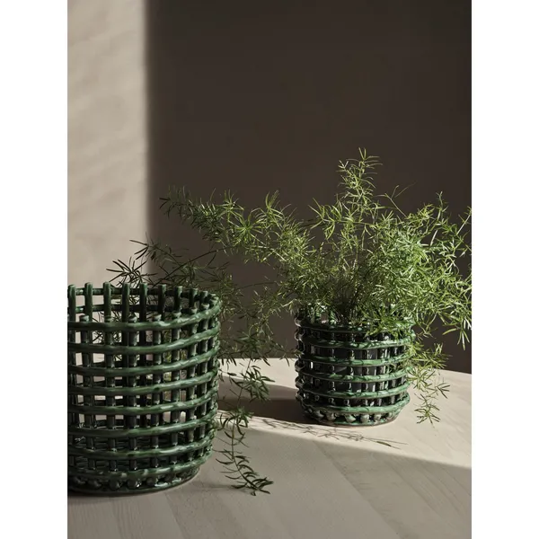 Ceramic Basket Large Emerald Green