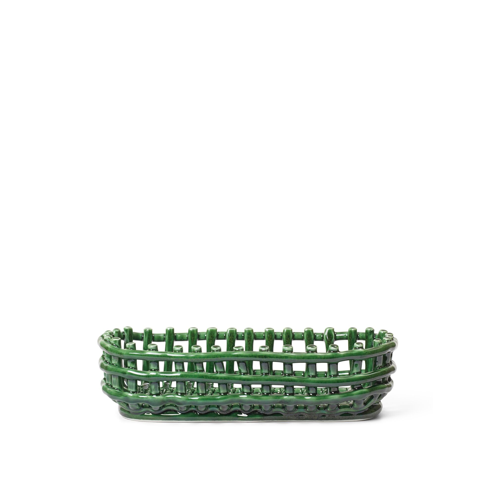 Panier en Céramique Ovale Vert Émeraude