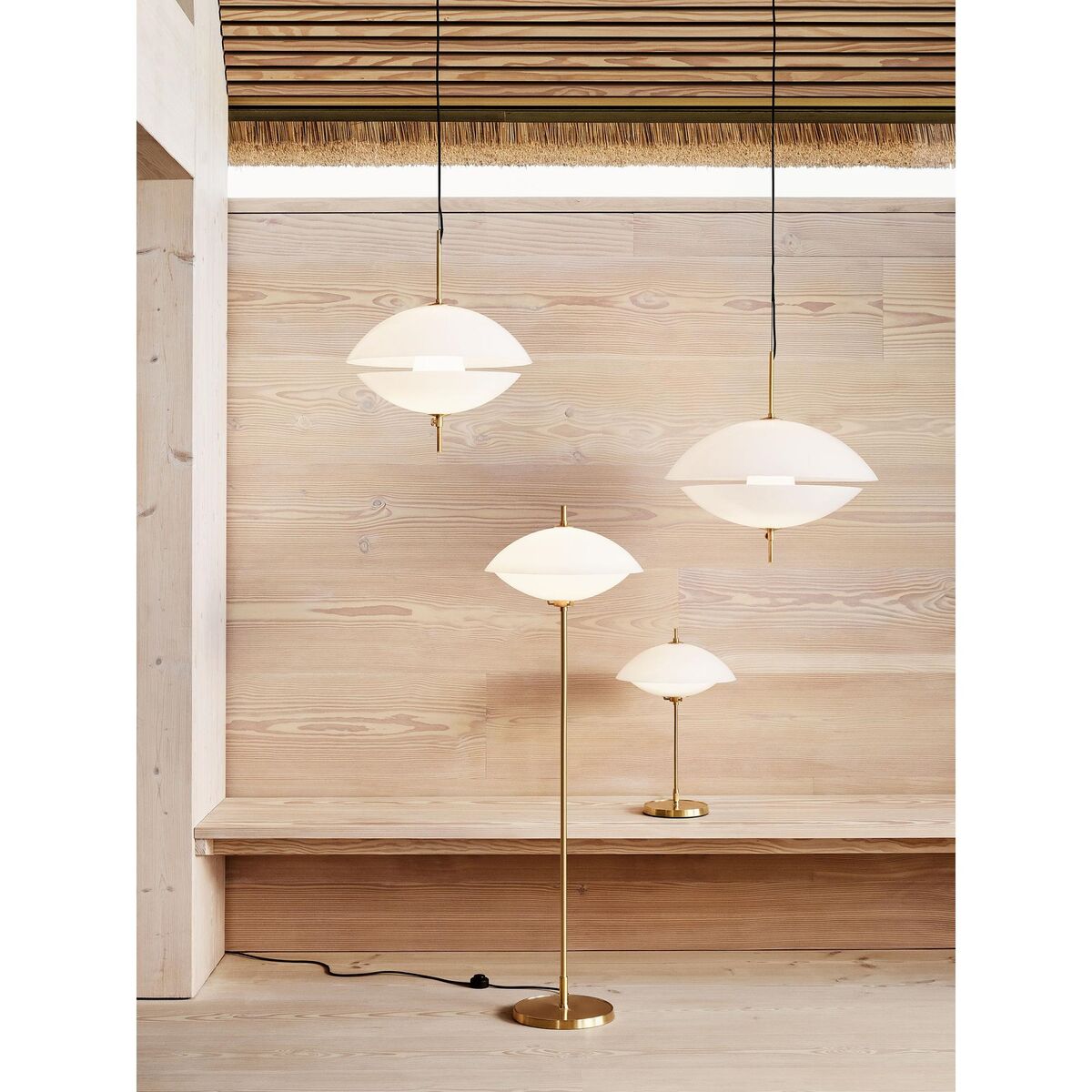 Musling Gulvlampe Opal/Messsing