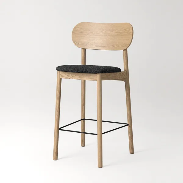 Elephant Barhocker Natur-Eiche/Anthrazitfarbener Bouclé