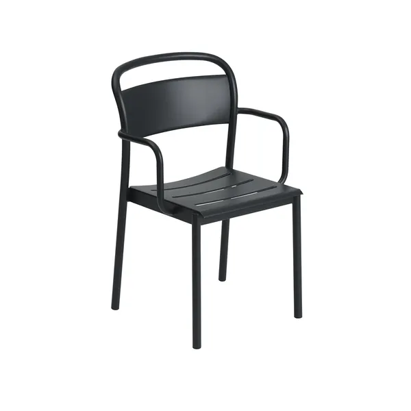Linear Steel Dining Chair With Armrests Black