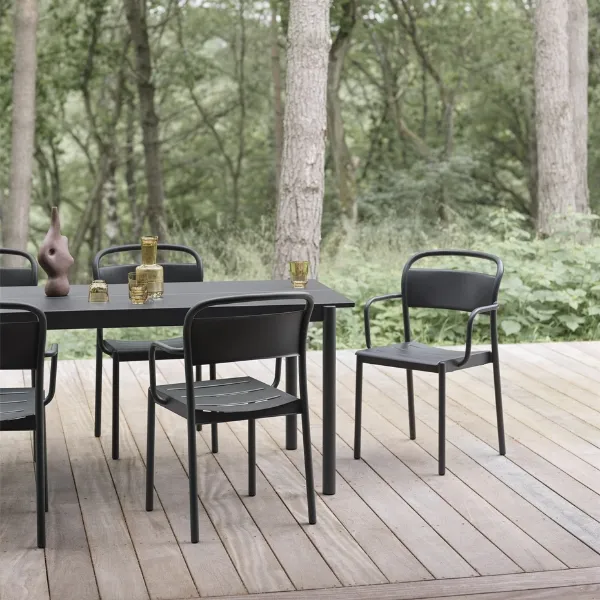 Linear Steel Dining Chair With Armrests Black
