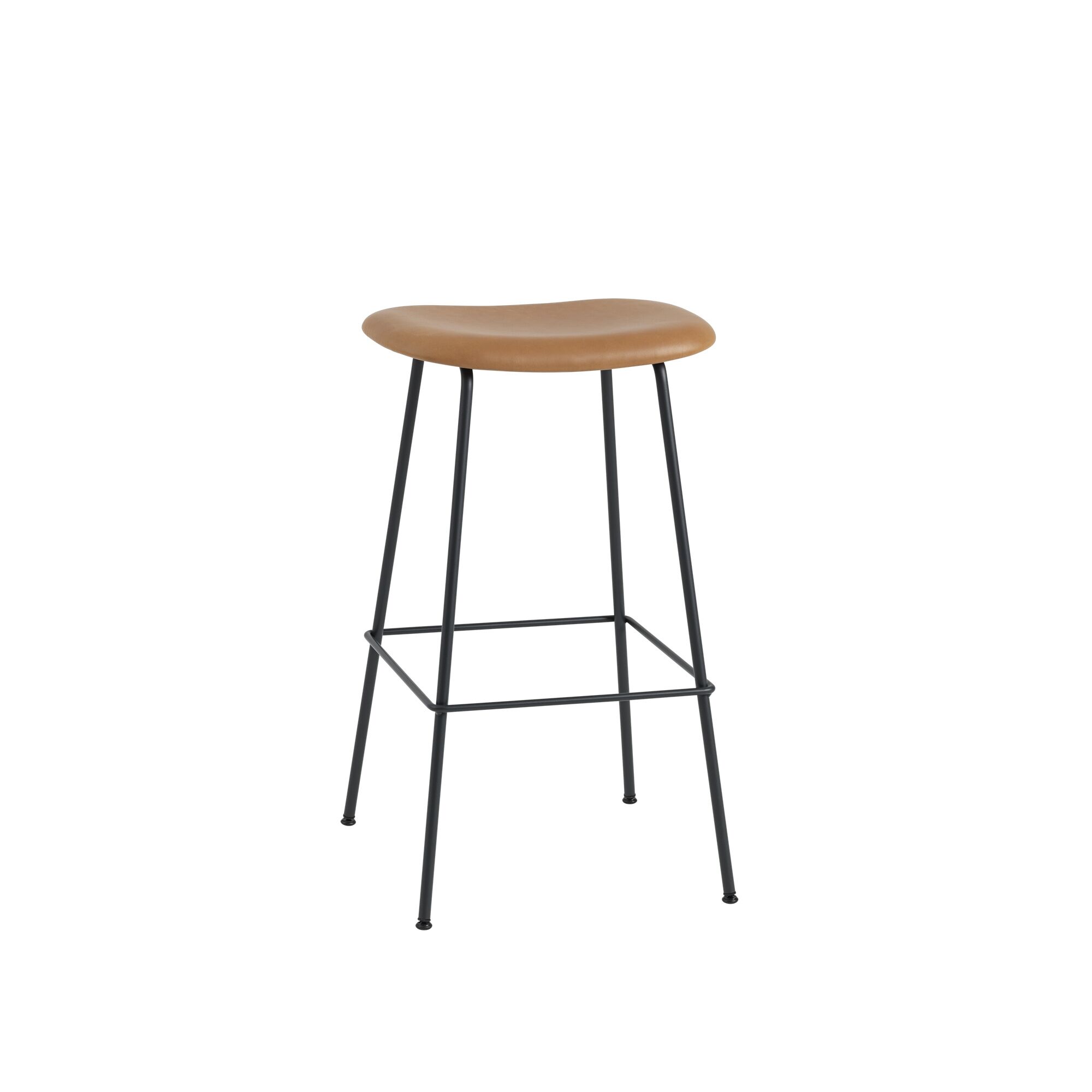 Fiber Barstol med Tube Base Læder Polstret Cognac/Sort H76 cm