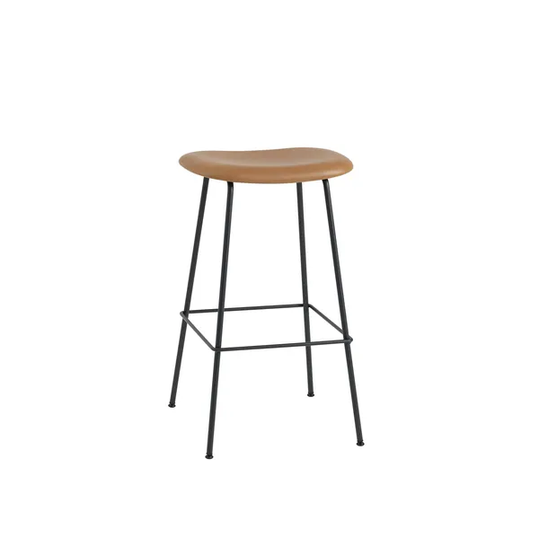 Fiber Bar Stool w. Tube Base Leather Padded Cognac/Black H76 cm