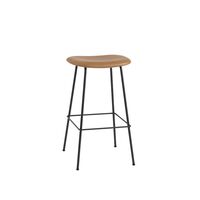 Fiber Barstol med Tube Base Læder Polstret Cognac/Sort H76 cm