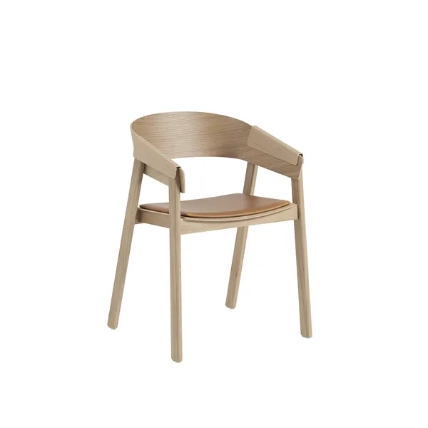 Cover Dining Chair w. Armrest Leather Upholstered Cognac/Oak