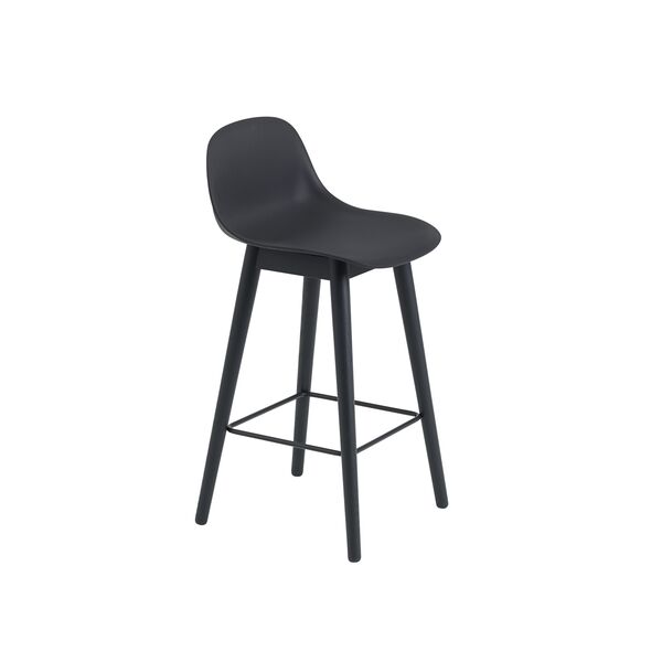 Fiber Bar Stool w. Wooden Base And Backrest Black/ Black H87.5 cm