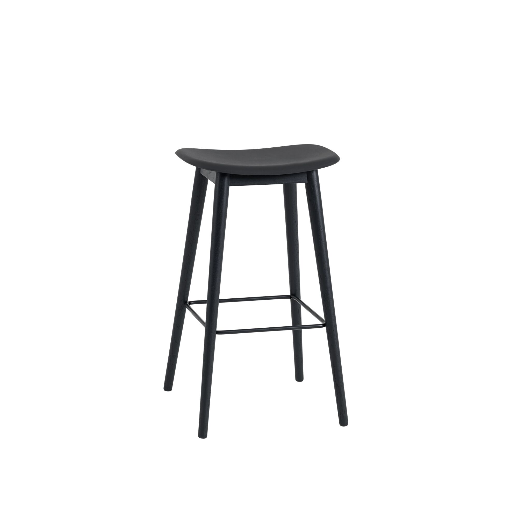 Fiber Barstol med Træ Base Sort/Sort H76 cm