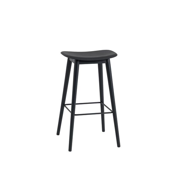 Fiber Barkruk m. Houten Lampenvoet Zwart/ Zwart H76 cm