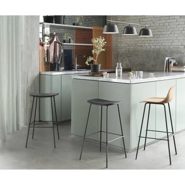 Fiber Bar Stool w.Wood Base And Backrest Black/ Black H97.5 cm