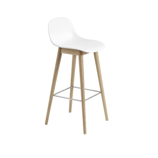 Sgabello da Bar Fiber con Base e Schienale in Legno Bianco/ Rovere H97,5 cm