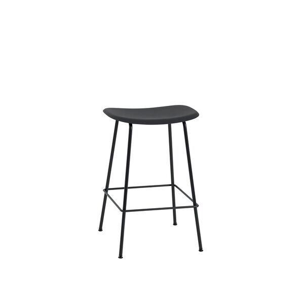 Taburete de Bar de Fibra con Base de Tubo Negro/ Negro Al . 66 cm