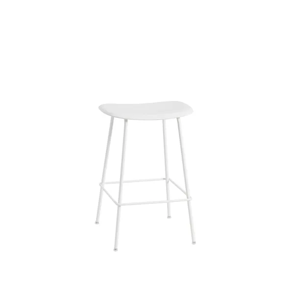 Taburete de Bar de Fibra con Base de Tubo Blanco/ Blanco Al . 66 cm
