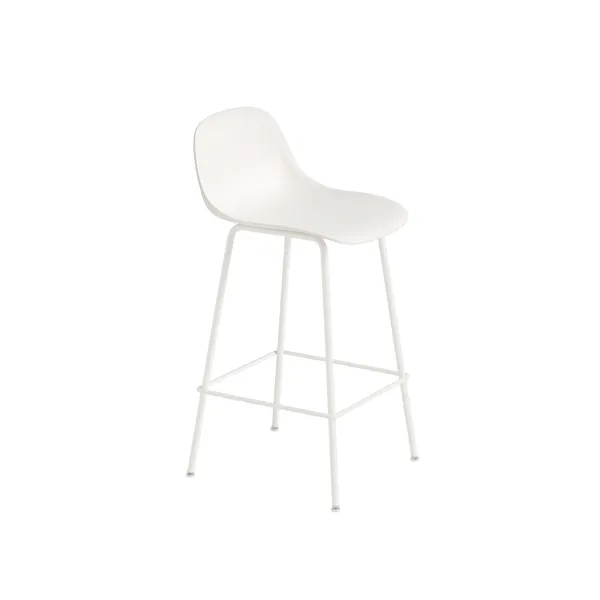 Fiber Bar Stool w. Tube Base And Backrest White/ White H87.5 cm