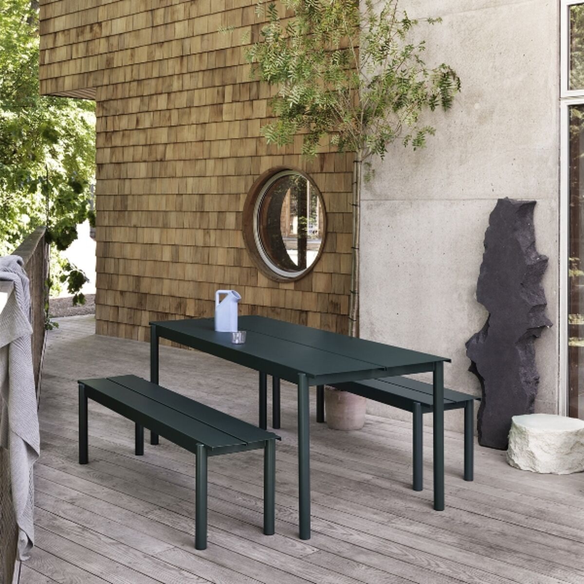 Lineær Stålbenk 170x34 cm Mørkegrønn