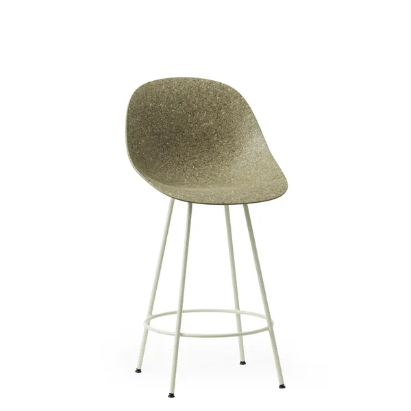 Mat Barkruk met Rugleuning 65 cm Crème/ Staal/Zeewier