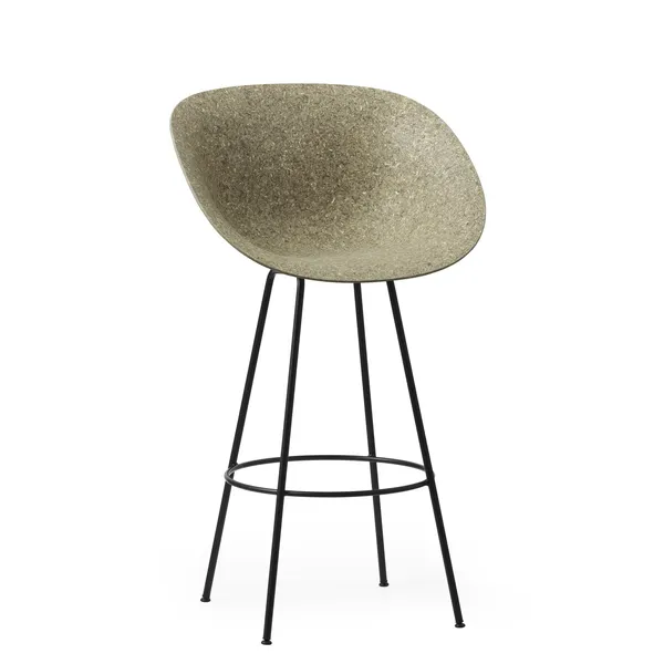 Sgabello da Bar Opaco con Braccioli 65 cm Nero/Acciaio/Alghe