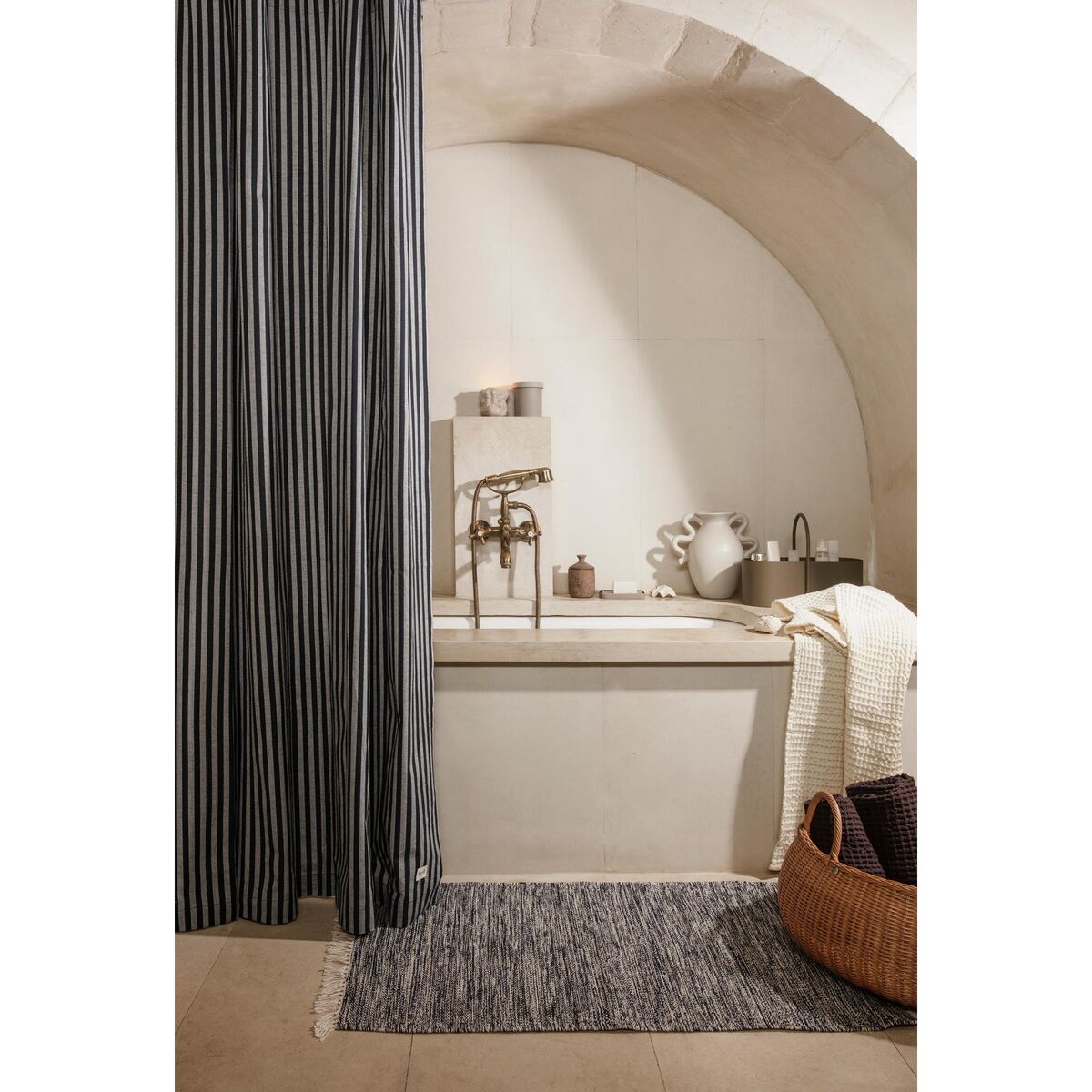 Rideau de Douche Chambray Sable/Blanc Cassé