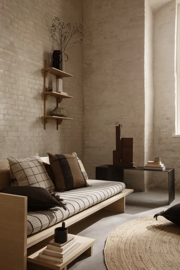 Sector Shelf Triple Narrow Oak/Brass