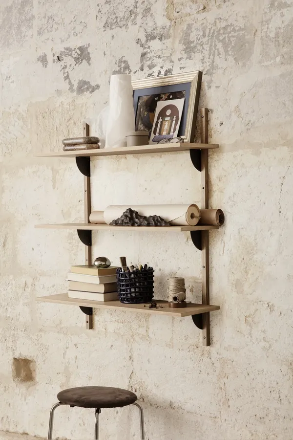 Sector Shelf Triple Narrow Oak/Brass