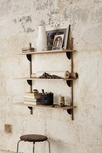 Sector Shelf Triple Narrow Oak/Brass