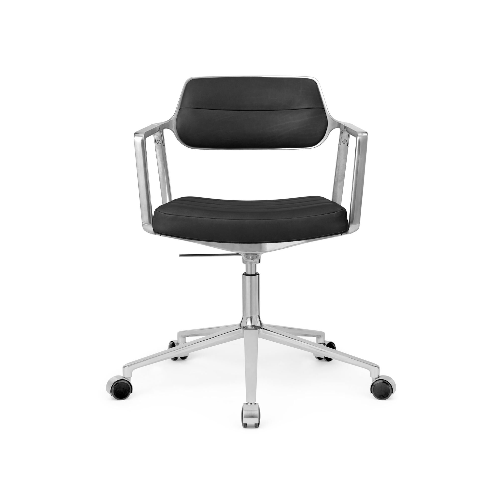 453 Pivotant+ Chaise Pivotante à Roulettes Aluminium/ Cuir Noir