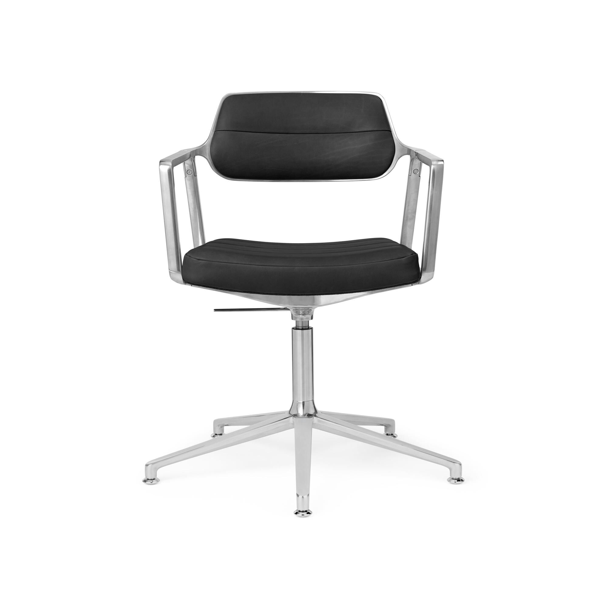 453 Pivotant+ Chaise Pivotante avec Patins de Sol Aluminium/ Cuir Noir