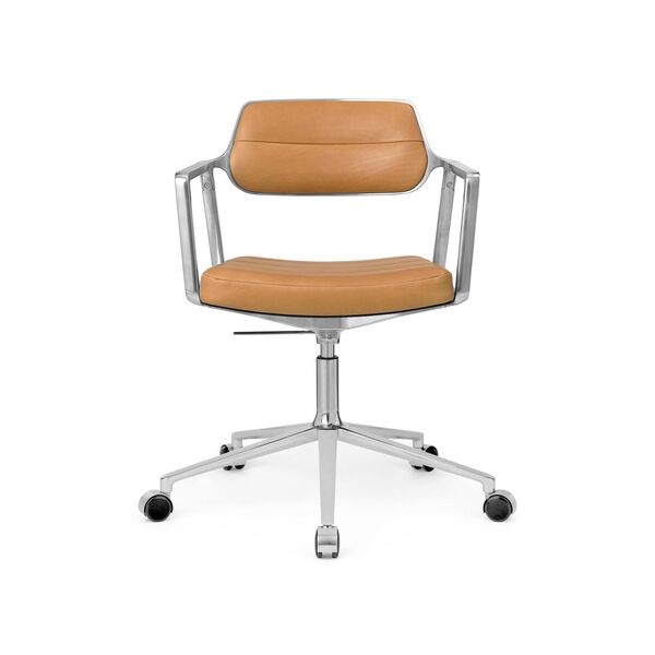 453 Swivel+ Swivel Chair with Wheels Aluminum/ Camel Leather