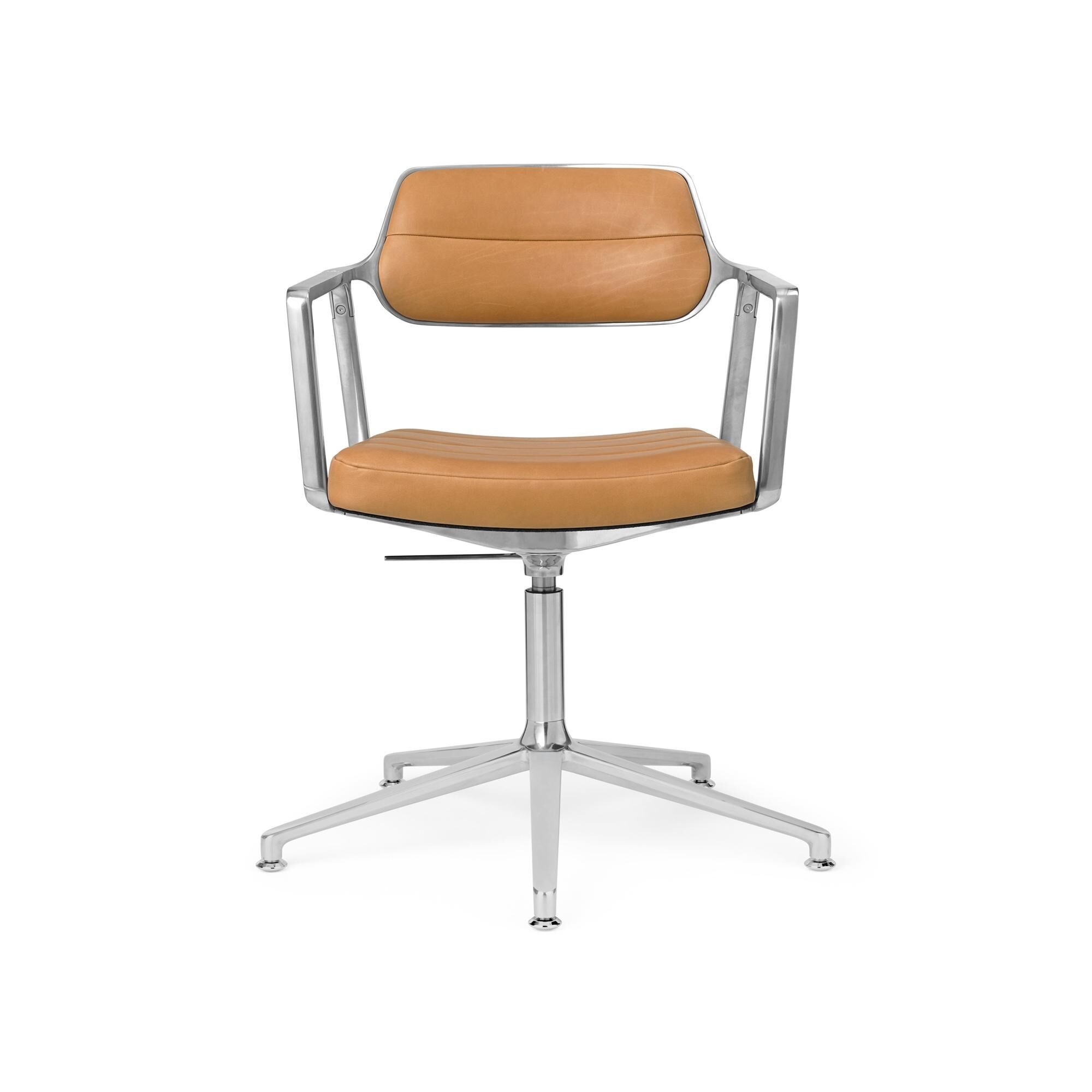 453 Pivotant+ Chaise Pivotante avec Patins de Sol Aluminium/ Cuir Camel