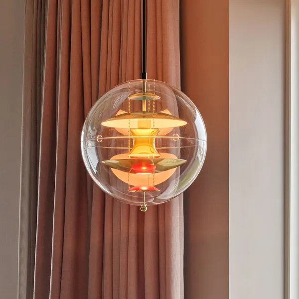 Globe Pendelleuchte Ø40 Messing/ Rot/ Blau