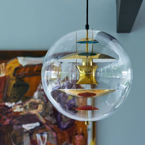 Globe Pendelleuchte Ø40 Messing/ Rot/ Blau