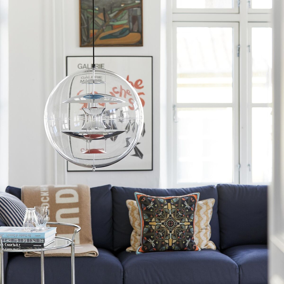 Globe Pendelleuchte Ø40 Chrom/ Rot/ Blau