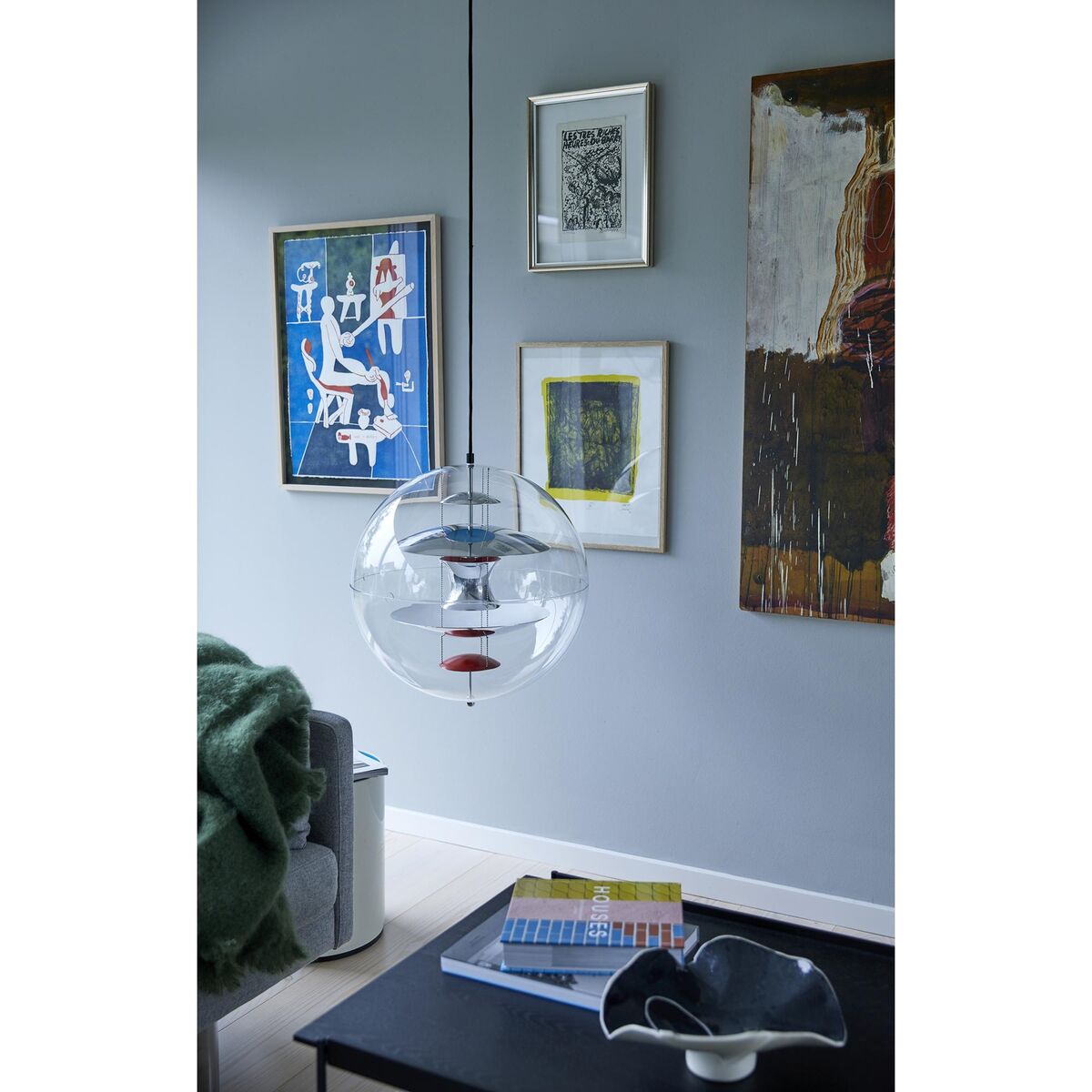 Globe Pendelleuchte Ø40 Chrom/ Rot/ Blau