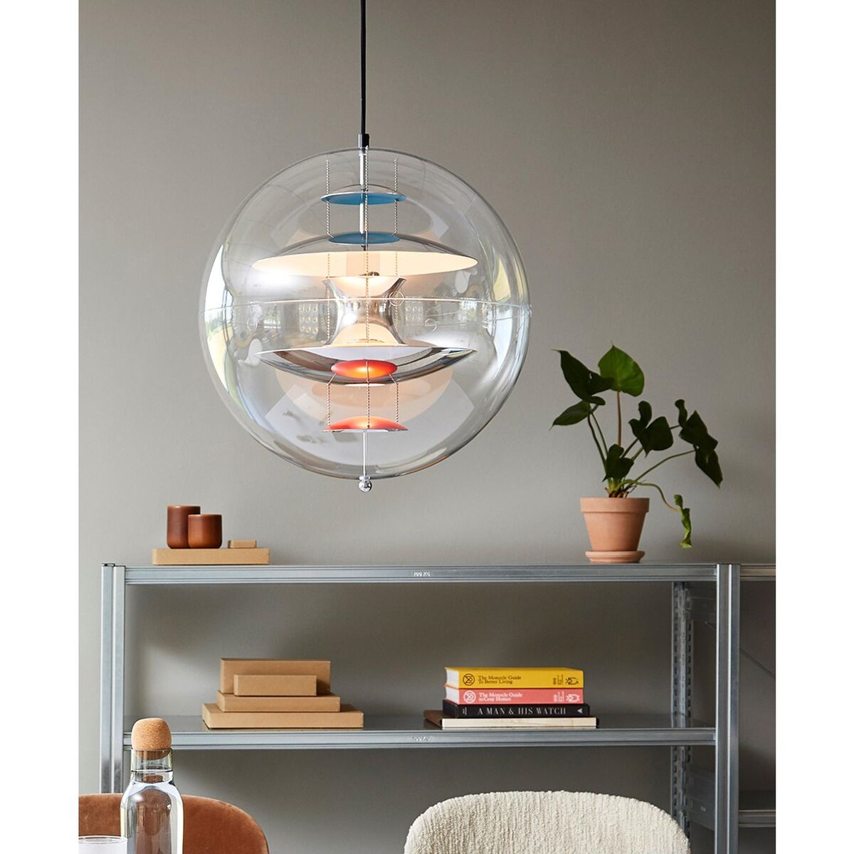 Globe Pendelleuchte Ø40 Chrom/ Rot/ Blau