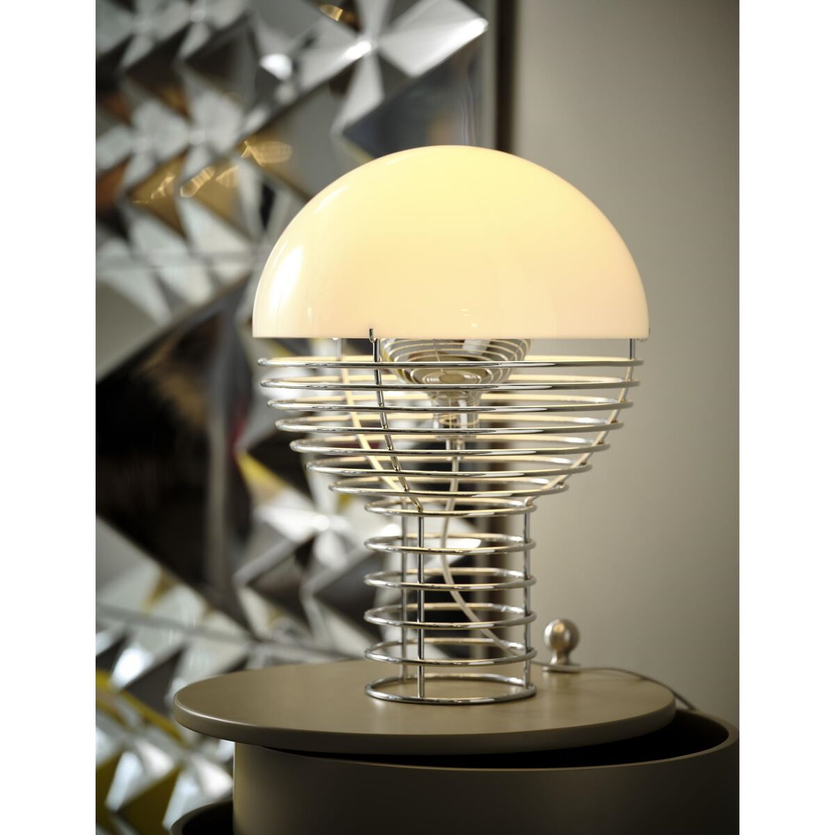 Wire Lampada da Tavolo Ø30 Cromo/Bianco